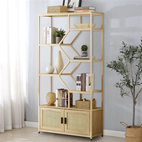 Bay Isle Home Keana Rattan Book Shelf With Storage Rack 6 Shelf