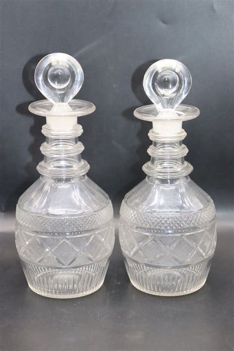 Georgian Crystal Three Ring Decanters With Bulls Eye Stoppers British Georgian Glass