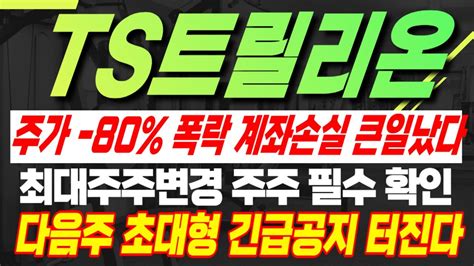 TS트릴리온 TS트릴리온주가 주가 80 폭락 계좌손실 큰일났다 쵀대주주변경과 초대형 공지 다음주 터진다 미리