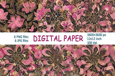 Floral Pink and Gold Background PNG JPG Graphic by Helene's store ...