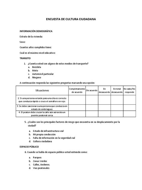 Encuesta De Cultura Ciudadana Pdf Peatonal Transporte