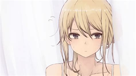 blonde, anime girls, solo, white background, original characters, bangs ...