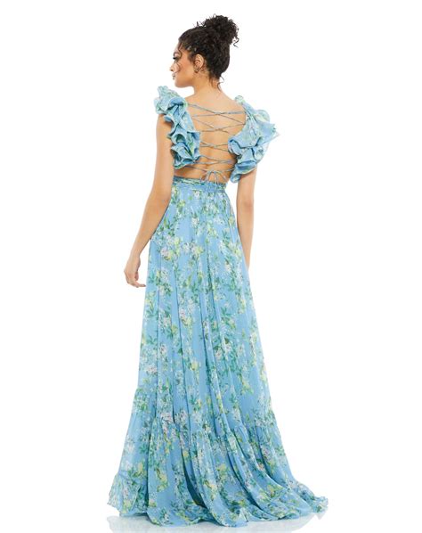 Ruffle Tiered Floral Cut Out Chiffon Gown Mac Duggal