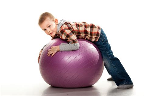 Cute Boy Playing With Fit Ball Stock Photo Image Of Happiness