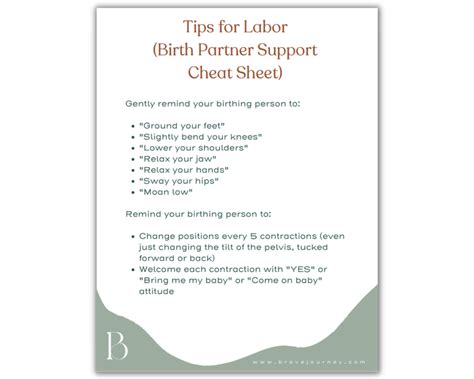 Labor Tips And Birth Partner Cheat Sheet