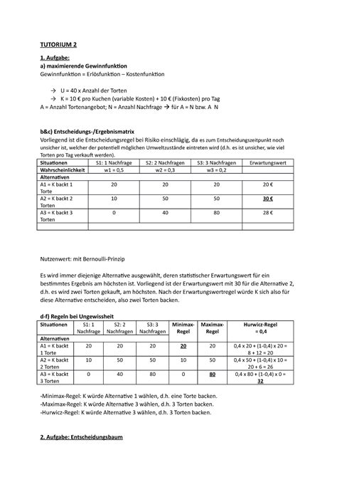 Tutorium Bwl Aufgaben Tutorium Aufgabe A Maximierende