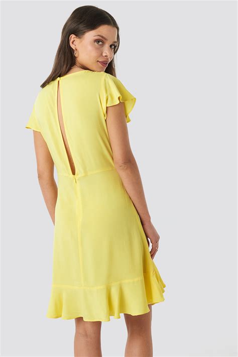 Ruffle Wrap Mini Dress Yellow Na