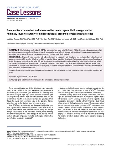 PDF Preoperative Examination And Intraoperative Cerebrospinal Fluid