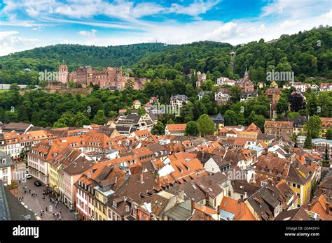 Panoramic Aerial View Of Heidelberg And Ruins Of Heidelberg Castle