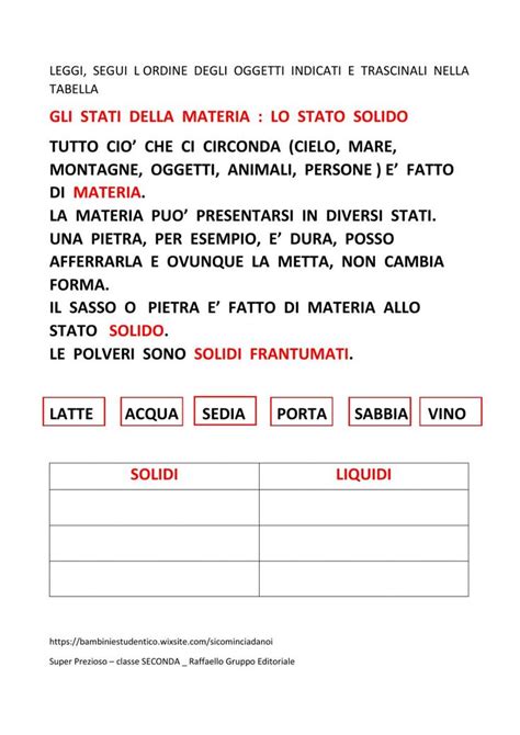 Gli Stati Della Materia Lo Stato Solido Worksheet Workbook School