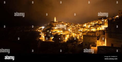 Amazing city of Matera in Italy by night Stock Photo - Alamy