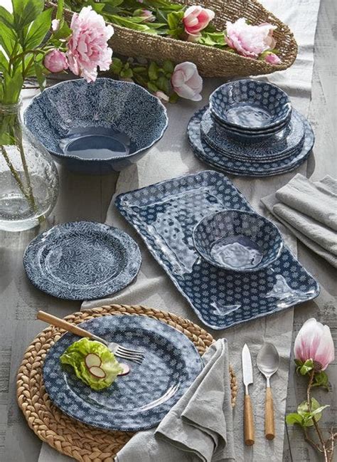 Multi Pattern Blue Indoor/Outdoor Dinnerware Collection | Antique Farmhouse