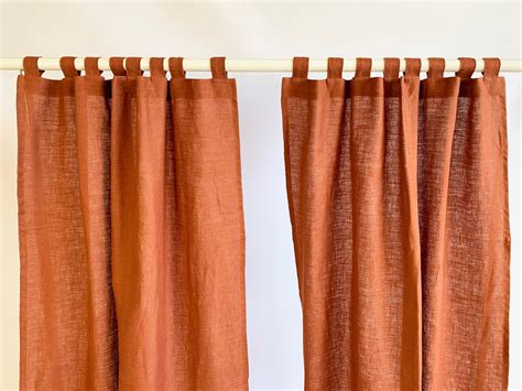 Terracotta Linen Curtains Semi Sheer Burnt Orange Wide Long Etsy