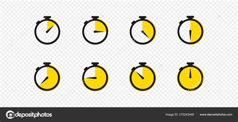 Stopwatch Timer Set Icon Vector Flat Design Isolated Sign Stock