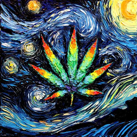 Marijuana Leaf Art Psychedelic Pot Leaf Starry Night Print Van Gogh ...