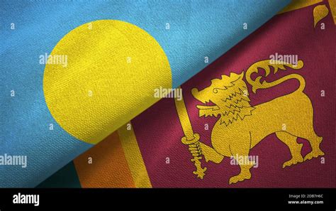 Palau And Sri Lanka Two Flags Textile Cloth Fabric Texture Stock Photo