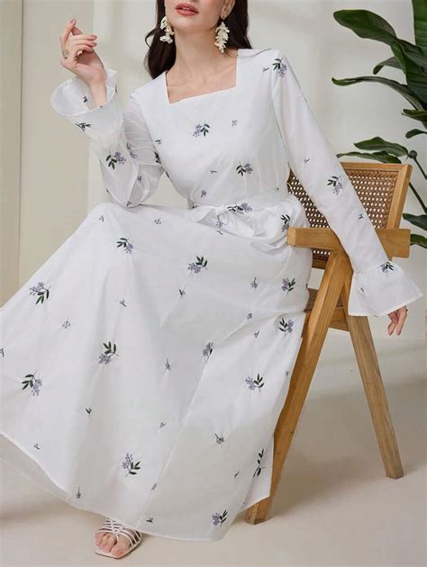 Shein Mulvari Robe Avec Manches Vas Es Et Broderie Florale L Gante