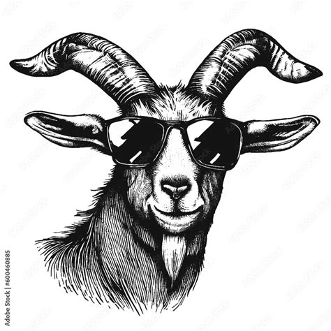 Cool Goat Wearing Sunglasses Illustration Goat In Glasses Sketch Stock