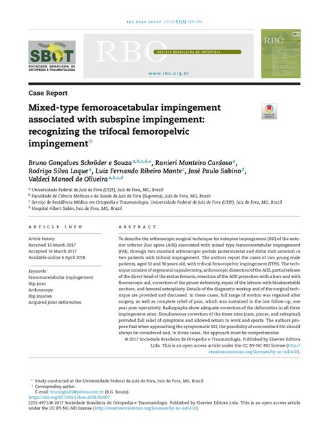 Pdf Mixed Type Femoroacetabular Impingement Associated With Subspine