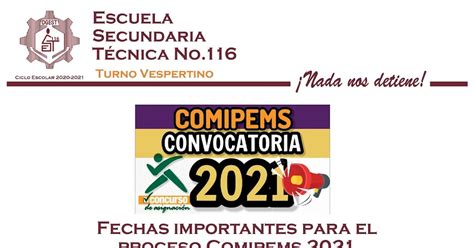 Secundaria Técnica 116 Turno Vespertino Convocatoria Comipems