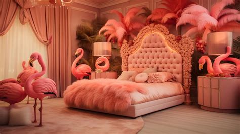 Premium Ai Image Pink Flamingo Bedroom