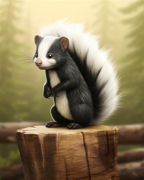 Premium Ai Image Painting Of A Skunk Sitting On A Tree Stump In A