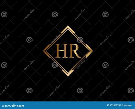 Hr Initial Diamond Shape Gold Color Later Logo Designx Stock Vector