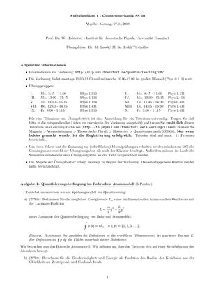 Blatt 01 Theoretische Physik 4 Quantenmechanik Uni Frankfurt Studocu