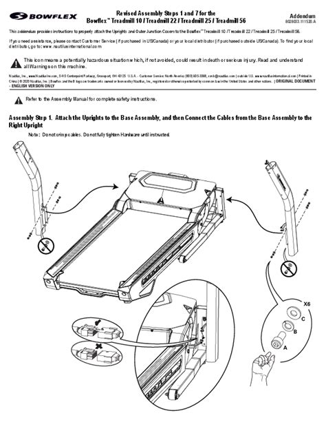 Revised Assembly Steps for Bowflex Treadmill 10/22/25/56 Addendum ...