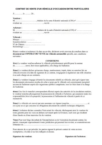 Mod Les De Contrat De Vente De Voiture Types Gratuits