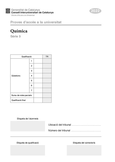 exàmens química prova Exámenes selectividad de Química Docsity