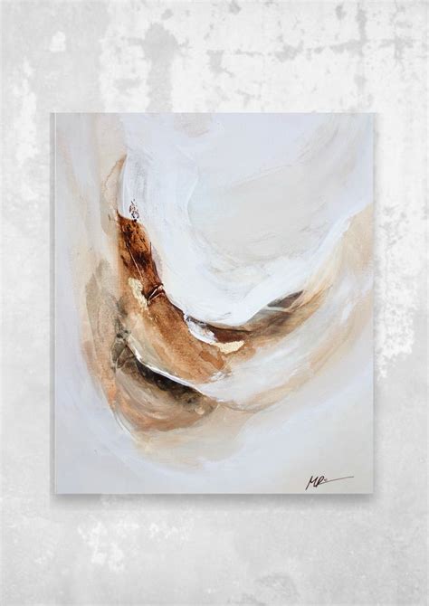 An Abstract Painting On A White Wall With Brown And Beige Colors In The