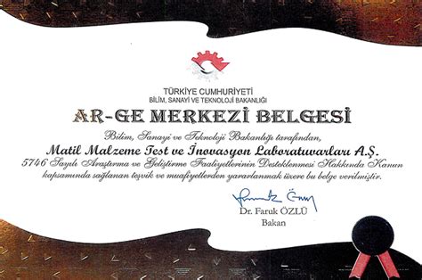 Bilim Sanayi ve Teknoloji Bakanlığından Onaylı Ar Ge Merkezi