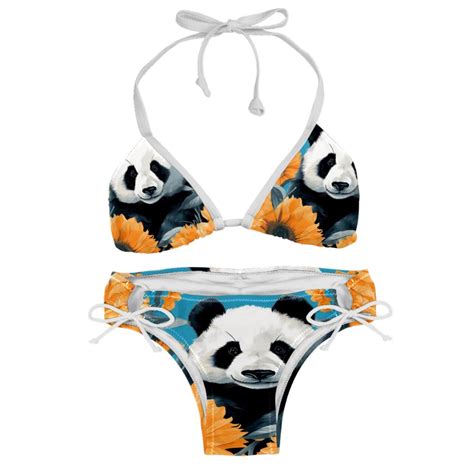 Panda Sunflower Detachable Sponge Adjustable Strap Bikini Set Two Pack