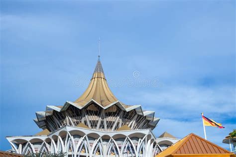 Main Building Dewan Undangan Negeri Sarawak And Sarawak Flag Editorial