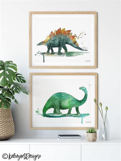 Set of 2 Dinosaur Prints, Dinosaur Nursery Art, Dino Watercolor ...