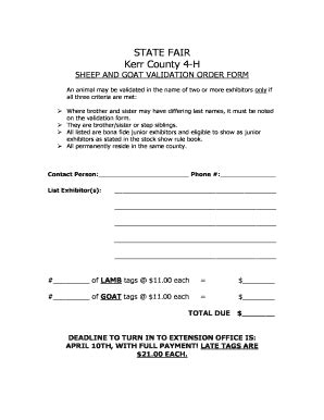 Fillable Online Kerr Agrilife Lamb Goat Tag Order Form Kerr