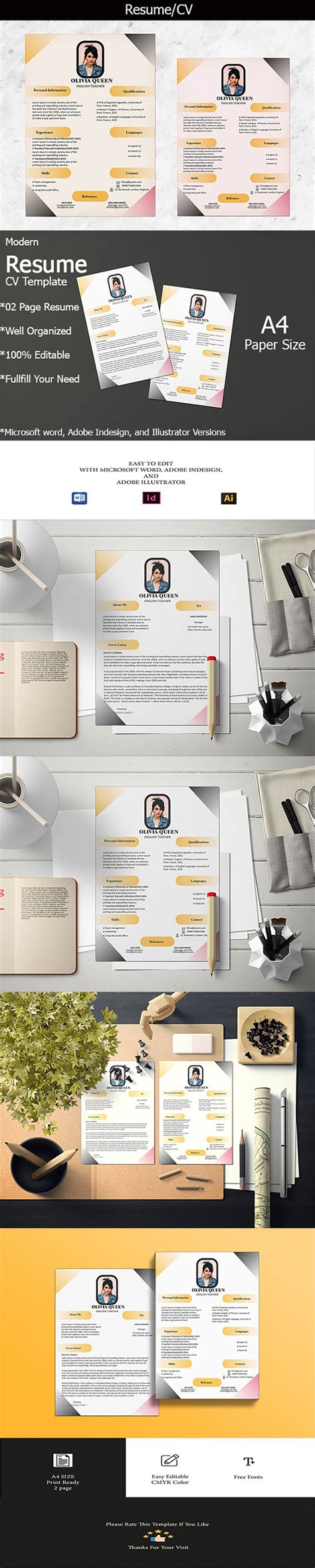 2 Pages Professional Resume CV For Females Cover Letter Resume