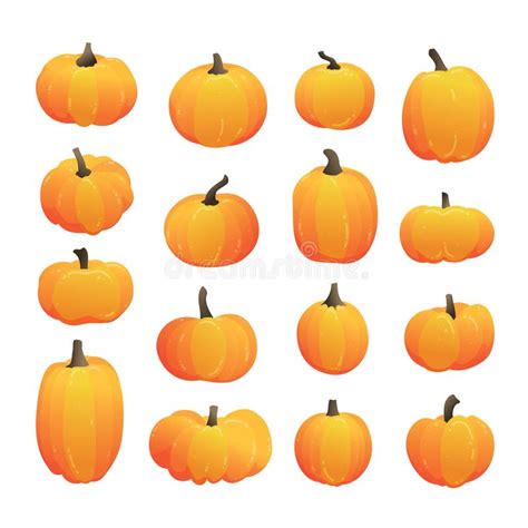 Various Shaped Pumpkins Collection Of Hand Drawn Vector Illustrations