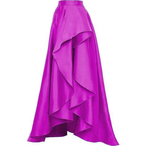 Fashion Fuchsia Ruffles High Low Satin Skirts For Women To Party Zipper