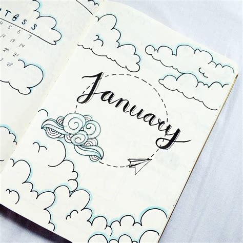 Bujo By Marieke Bullet Journal January Cover Page Cloud Theme Inspired