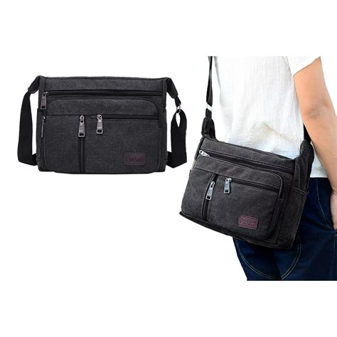 Men Vintage Crossbody Canvas Messenger Shoulder Bag Black The Warehouse