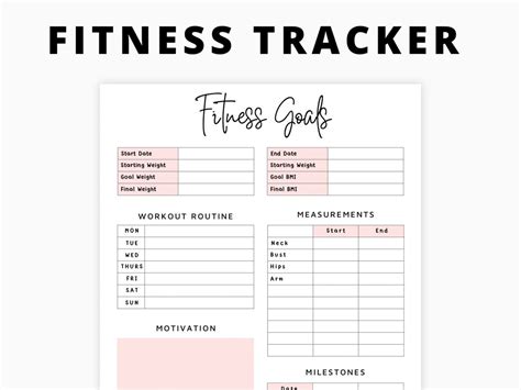 Printable Fitness Goals Tracker, Weightloss Planner, Before and After ...