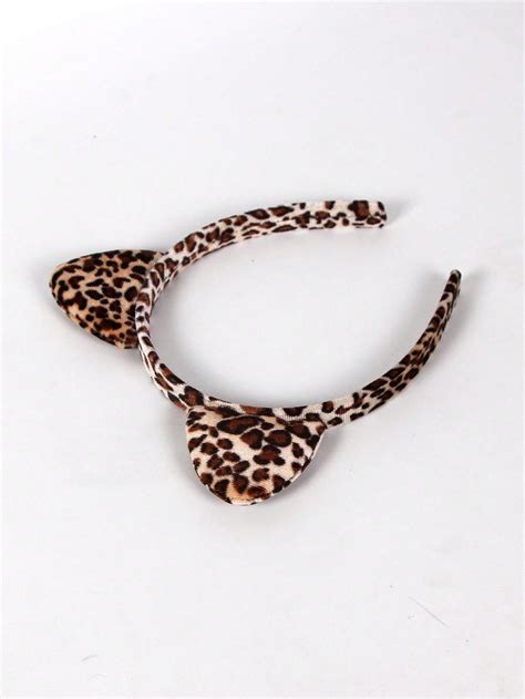 Cute 1pc Leopard Pattern Cat Ear Decor Costume Headband For Halloween