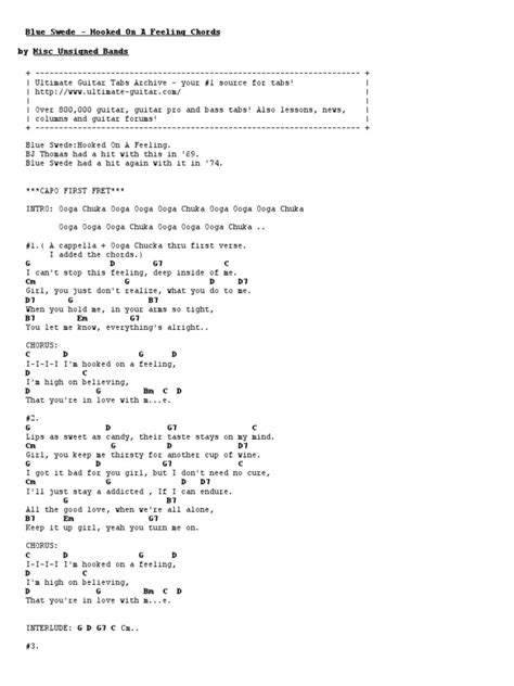 Hooked On A Feeling Chords Lyrics | PDF