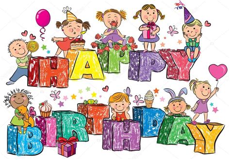 Happy Birthday kids on letters — Stock Vector #19697703