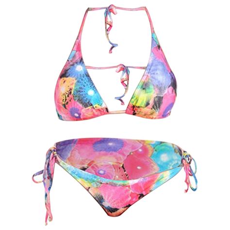 Xuapaodt INC Bathing Suit Women Women S Hanging Neck Lace Up Bikini Sexy Colorful Pattern