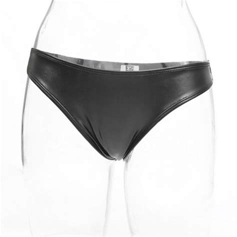 Women Faux Latex Leather Bikini Thongs G String Sexy Low Waist Briefs