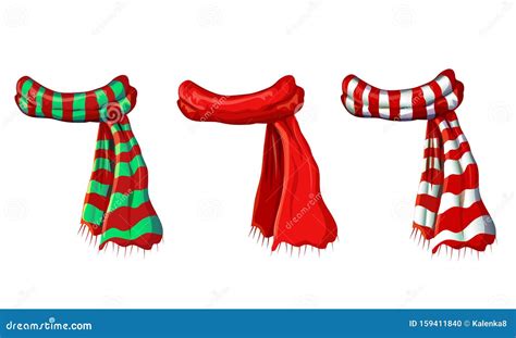 Vector Winter Red Scarf Collection Isolated On White Background