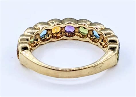 Cheerful Multi Gemstone Band Ring 14k Gold Etsy